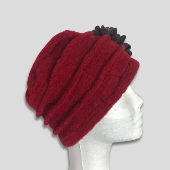 Vintage Florence Wool Felt Wool Hat Emily in Paris Floral Appliqué Deep Red OS - Picture 3 of 7